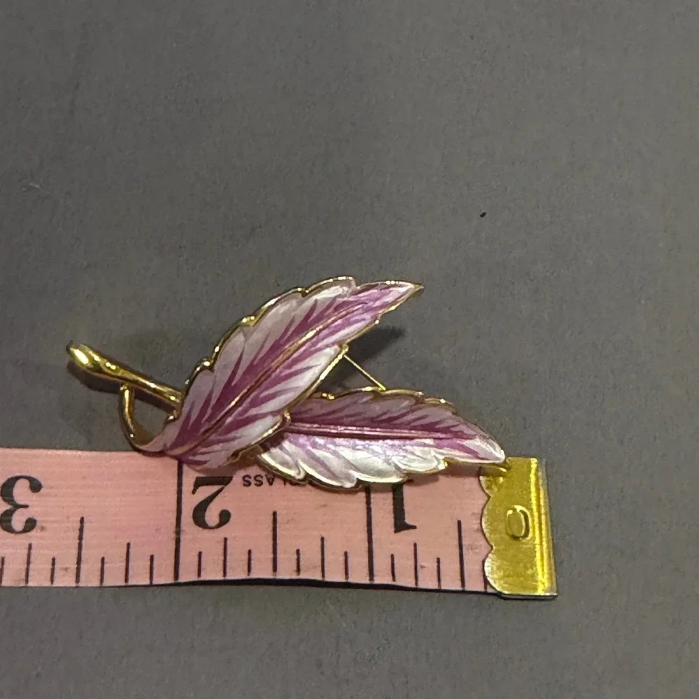 Double‎ Leaf Brooch Women Purple Gold Tone Enamel Pin